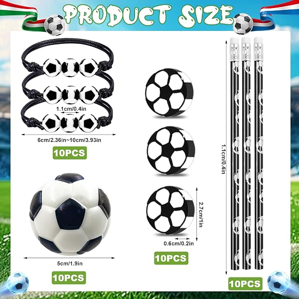 Meanju Calcio 40 Pezzi Compleanno Ragazzo, Matite, Gomme, Mini Pallone, Bracciale, Pallina Anti Stress, Softball, Regalo Compleanno Calcio - 2