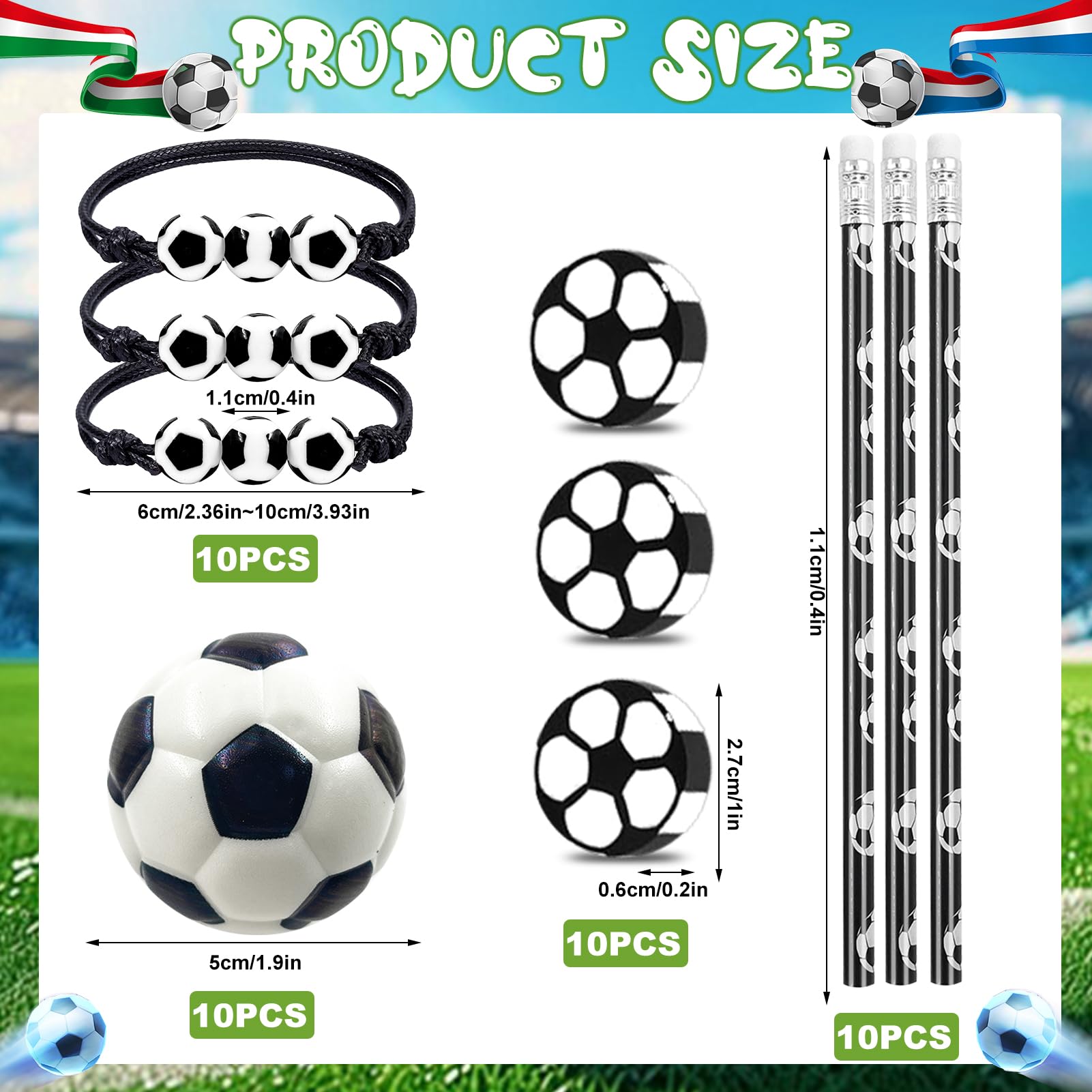 Meanju Calcio 40 Pezzi Compleanno Ragazzo, Matite, Gomme, Mini Pallone, Bracciale, Pallina Anti Stress, Softball, Regalo Compleanno Calcio - 2
