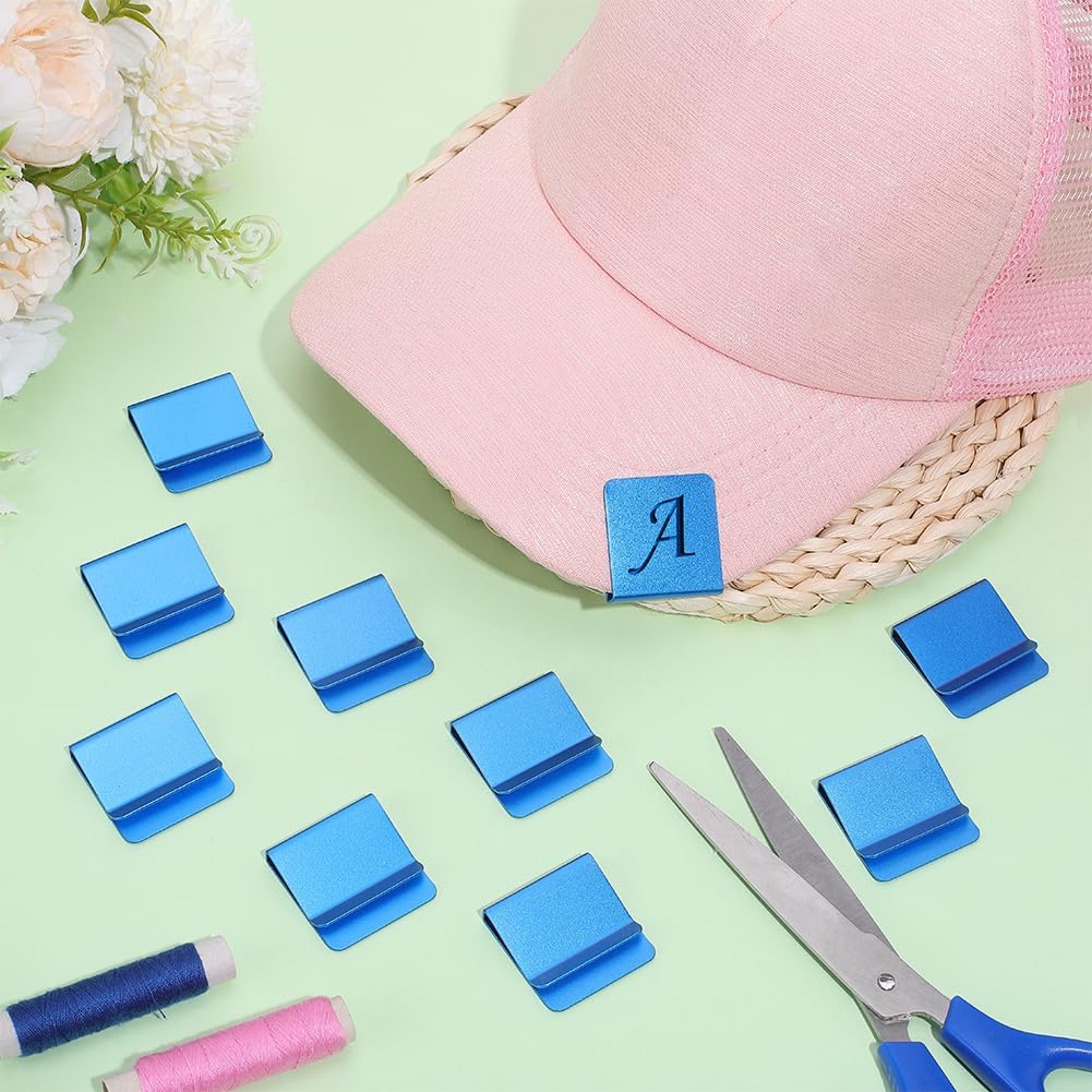 BENECREAT 12 Pack 1.2x1.22inch Blue Aluminum Hat Brim Clips, 5.5mm Thickness Square Laser Engraving Blanks for Custom Hat Accessories, Hat Clip Blanks for Most Baseball Caps and Golf Hats