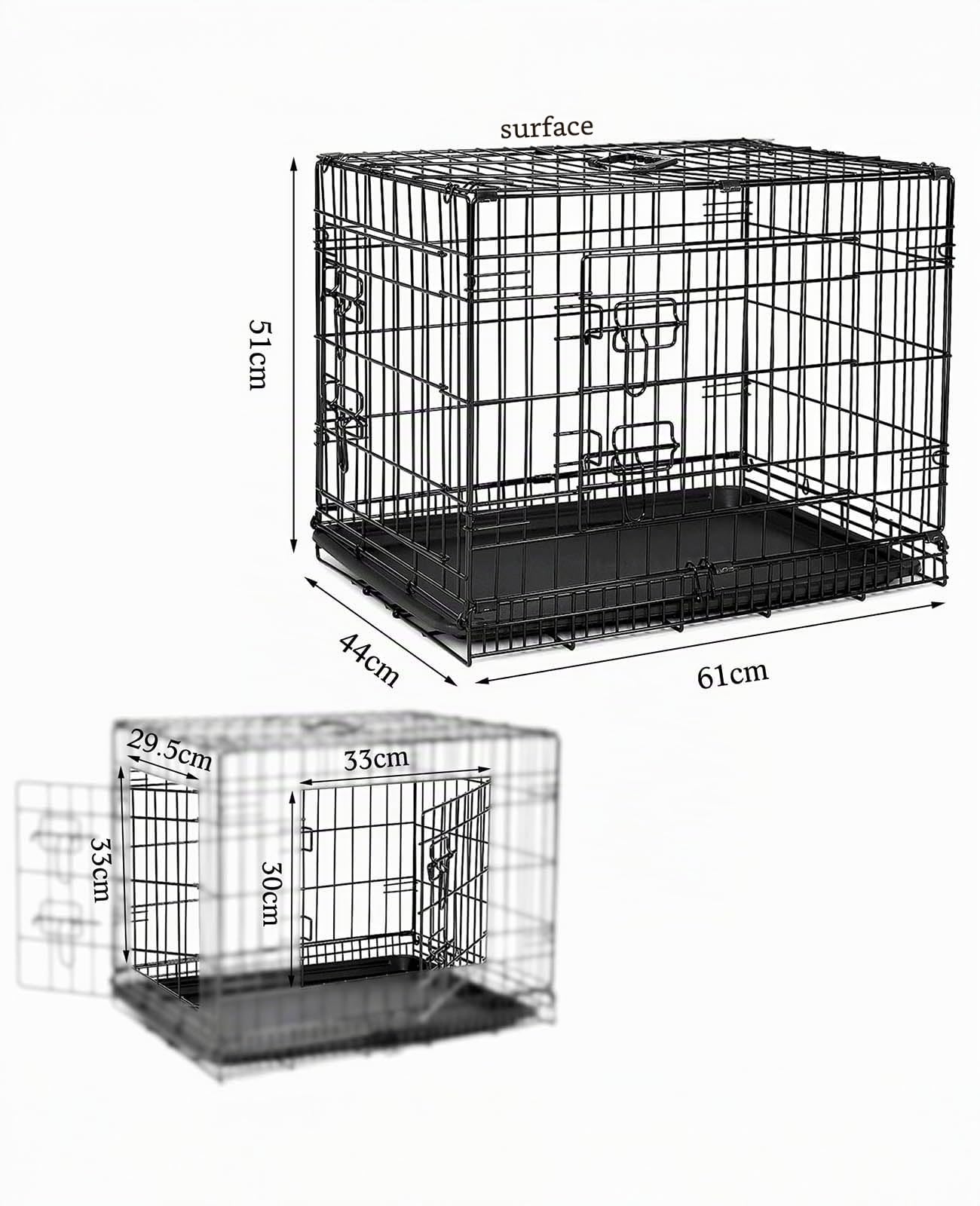 Caisse de Transport pour Chiens et Chats, Cage Polyvalente avec Bac en Plastique, 61x44x51 cm, Métal, Noir