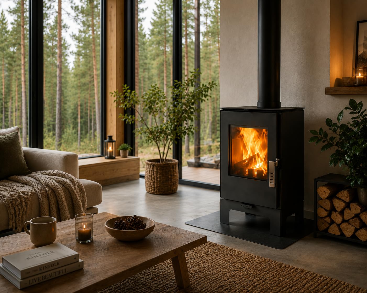 Verso - Stufa a legna da 2 l, 5 kW, 80,2% di alta efficienza, piastra superiore ultra compatta del corpo in acciaio (non ghisa), piccola stufa per 60-80 m³, Eco Low Emissions, 150 mm