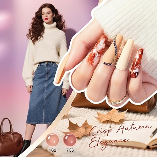 Miniatura 4 de MEFA Juego de esmaltes de uñas de gel, 12 colores de otoño e invierno, nude, neutro, negro, blanco, nude, rosa, borgoña, rojo, gris, colección de