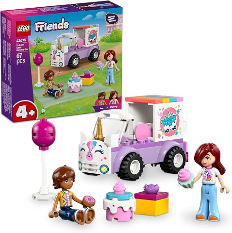 LEGO Friends Tek Boynuzlu At Pasta Dağıtım Arabası 42675 | 4 Yaş ve Üzeri Çocuklar için Paisley ve Leo Mini Bebekleri ile Oyuncak Kek İçeren Oyuncak Yapım Seti, Hediye Fikri (67 Parça)