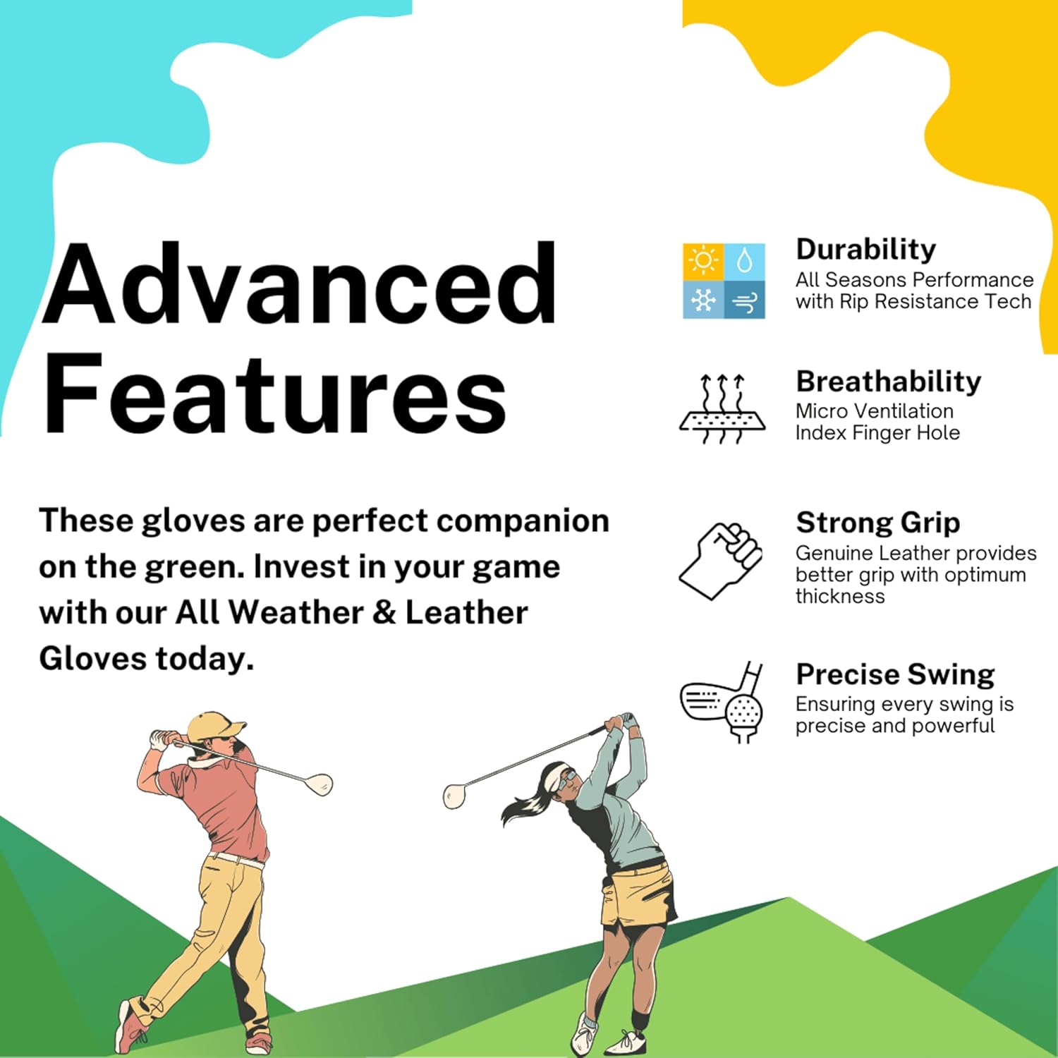 H-Cube All-Weather & Leather Golf Gloves