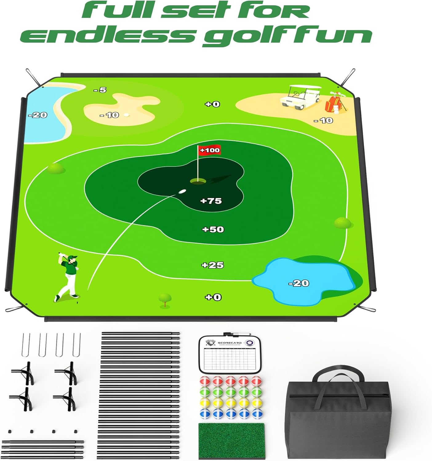 72" x 72" Battle Golf Chipping Game - 2-in-1 Sticky Golf Game Set, Large Chipping Mat with 20 Sticky Balls for Chipping Practice - Fun Family Party Game for Indoor and Outdoor Use