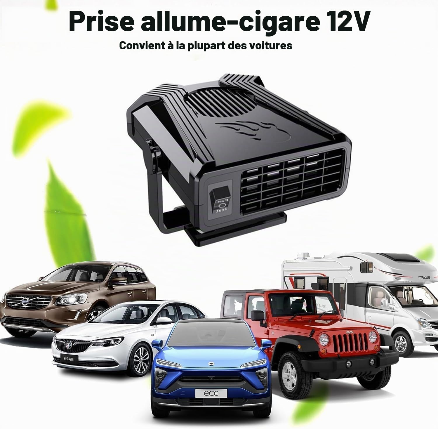 Chauffage de Voiture, Chauffage de Voiture Portable 12V, Chauffage Rapide au Bois avec Allume-Cigare, Chauffage de Voiture pour l'hiver, désembueur pour Pare-Brise de Voiture, adapté à la Voiture