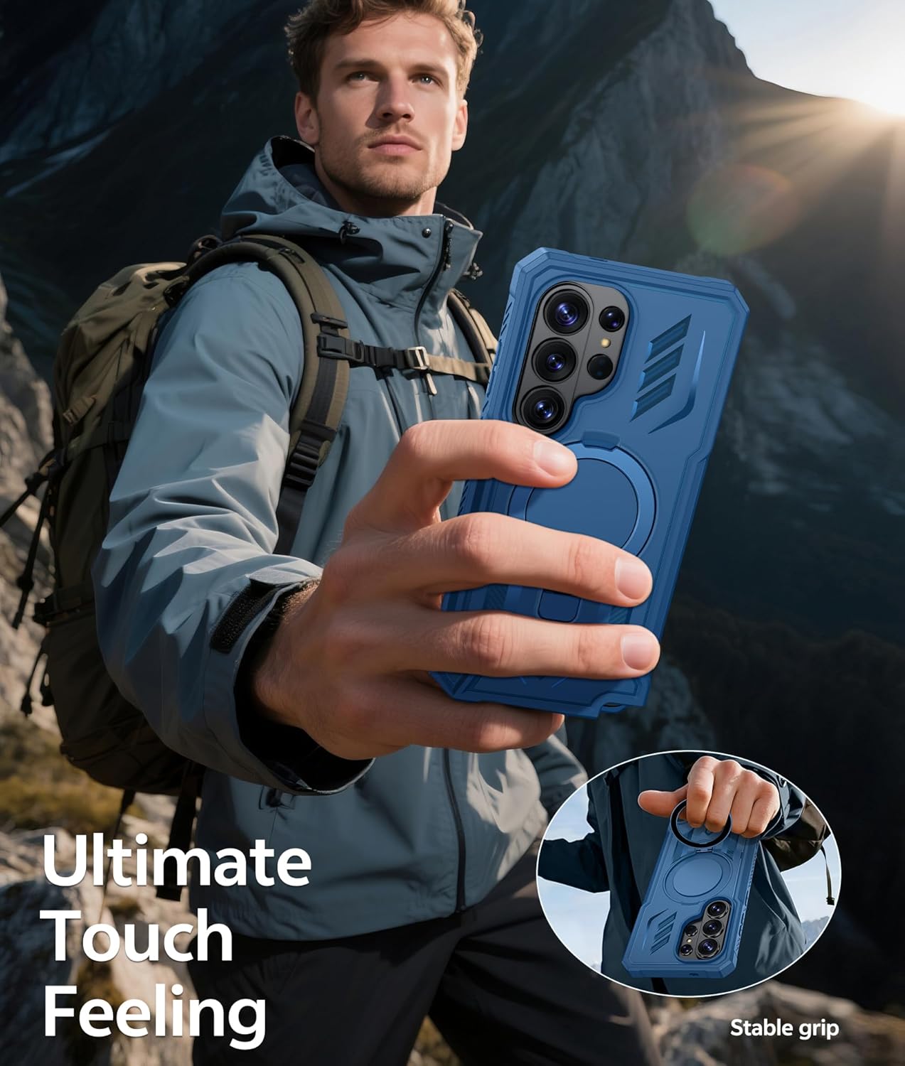 FNTCASE for Samsung Galaxy S26-Ultra Case: Magnetic Phone Cases with [Ring Kickstand] [2 Front Frames] [Built-in Screen Protector] [Heavy Duty Military Grade Protection] Drop Proof TPU Cover Blue