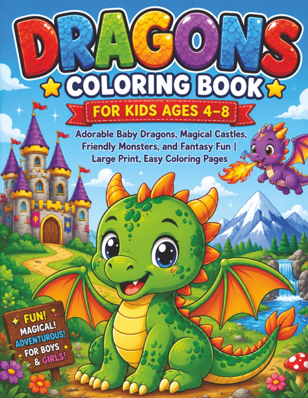 Dragons Coloring Book for Kids Ages 4–8: Fun and Easy Dragon Coloring Pages for Boys and Girls with Cute, Friendly, and Fantasy Dragon Designs