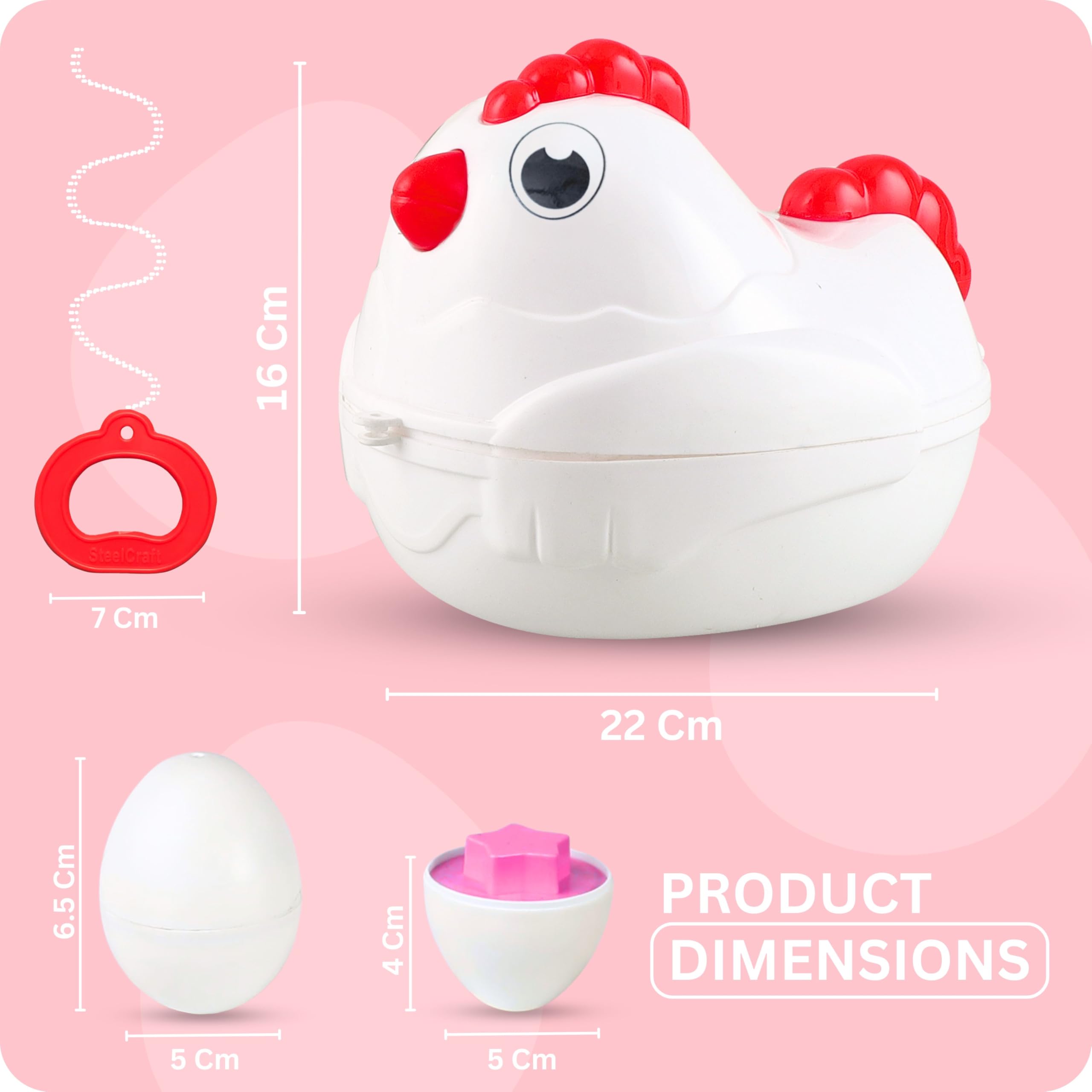 Kids First Step Matching Shapes Eggs | Activity Toy for Babies | 12 Multicolor Eggs | Educational Game for Toddler & Preschool Kids | Pull-Along Hen Toy with Wheels 4