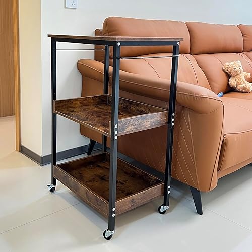 Miniatura 7 de Carrito utilitario rodante de 3 niveles con ruedas con cerradura, almacenamiento delgado, carrito de alta resistencia, estantería móvil, organizador