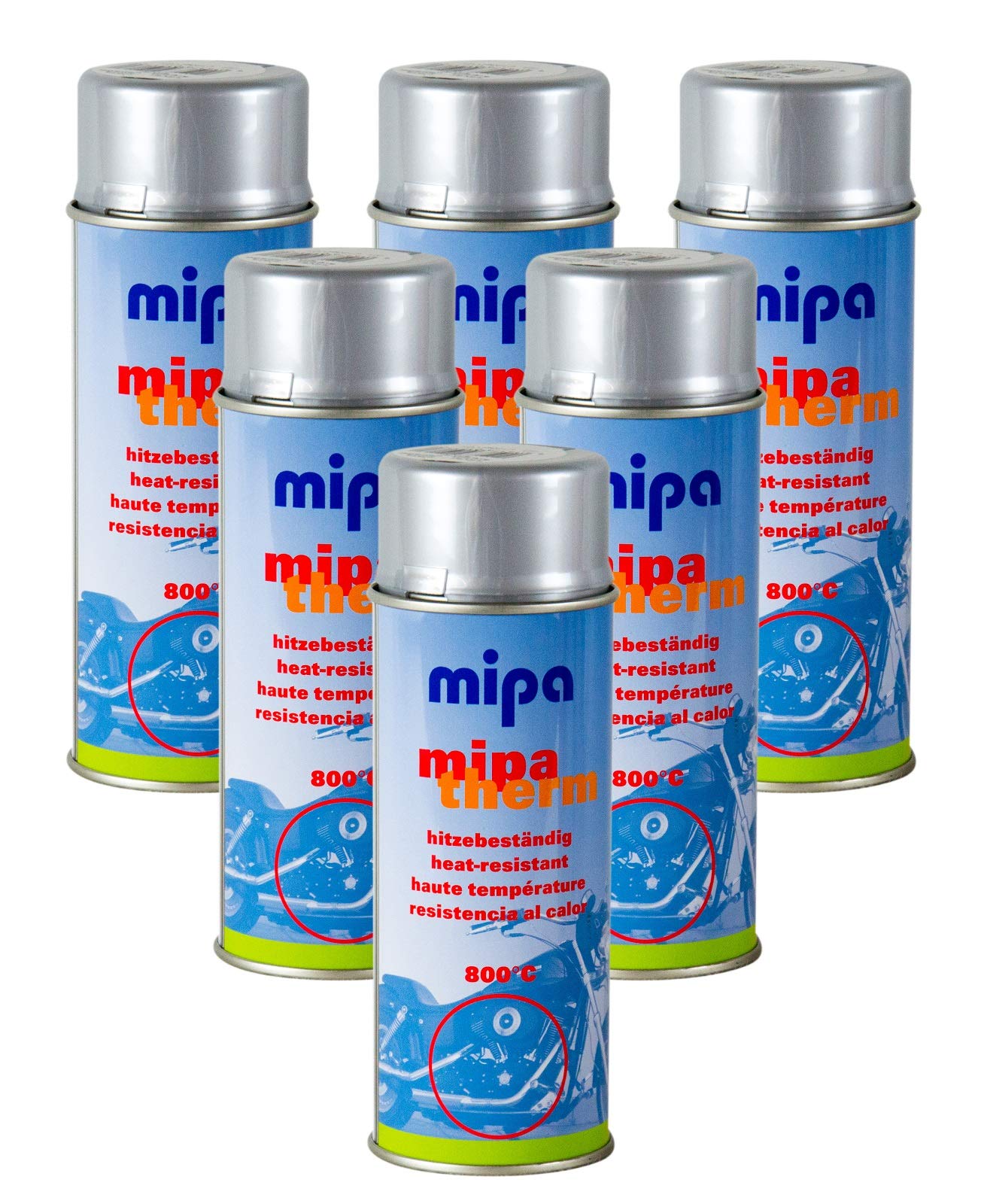 6x MIPA Mipatherm Silber Thermolack Ofenlack hitzebeständig bis 800°C 400 ml