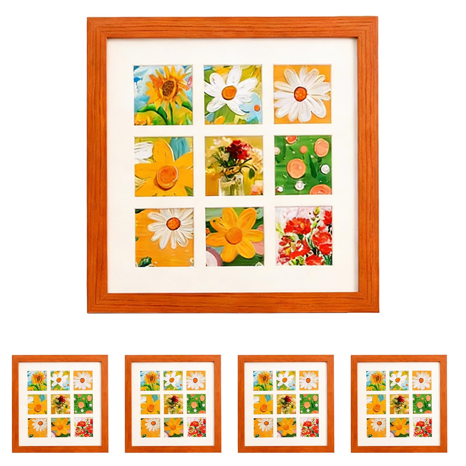 Rthynti Rosewood 5 Pcs Photo Frames, 10.2X10.2cm Natural Wood Color Square Picture Frames, Rose Small Photo Frame With Backing Board Cardboard Insert Acrylic Sheet For Wall Mount Desk Stand(4 Inch)