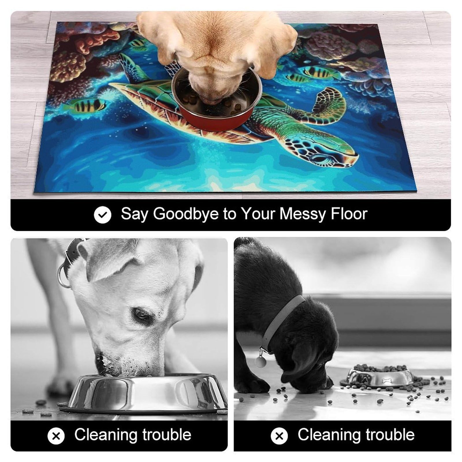 Tapis de nourriture pour chat avec motif tortues de mer - Antidérapant - Facile à nettoyer pour la nourriture et l'eau - 43,2 x 76,2 cm