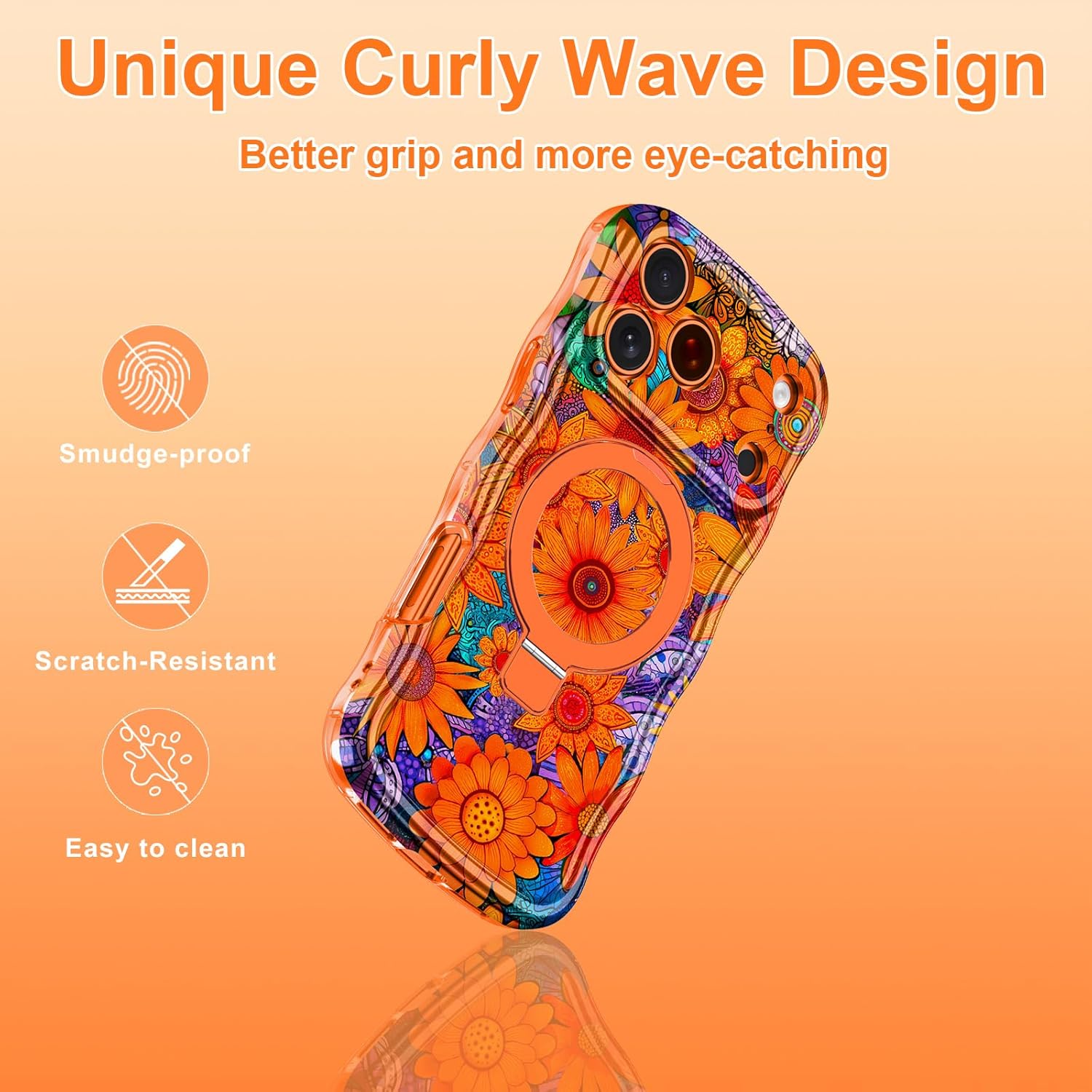 Meshine for iPhone 17 Pro Max Case with Magnetic Stand,[Compatible with MagSafe] Wave Frame Cute Flower Design Shockproof Drop Protective Women Girls Cover for iPhone 17 Pro Max,Colorful