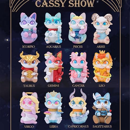 Miniatura 3 de Cassy Cat Zodiac Series Caja misteriosa de juguete de figura de acción, caja ciega linda, juguetes coleccionables populares, regalo de fiesta de