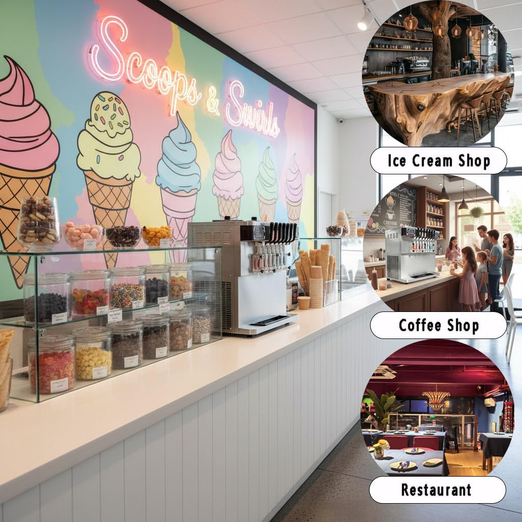 17 Gal/H Commercial Soft Ice Cream Machine,Heavy Duty 4+3 Mixed Flavors Frozen Yogurt Soft Serve Ice Cream Maker,3800W Serve Yogurt Maker,For Restaurant Snack Bar