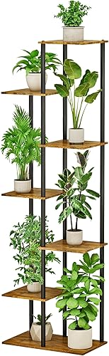 Soporte para Plantas de Interior de 7 Niveles y 8 Macetas Estante de Metal y Madera para Plantas, Múltiples Macetas de Flores Soporte Alto para