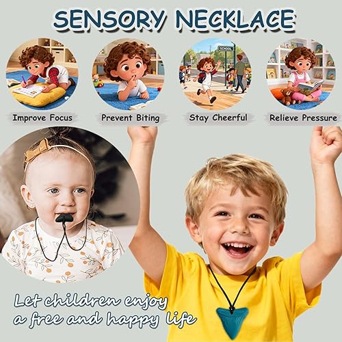 Miniatura 2 de Collares masticables para niños sensoriales, paquete de 6 collares masticables juguetes sensoriales para autismo, TDAH, ansiedad, collar