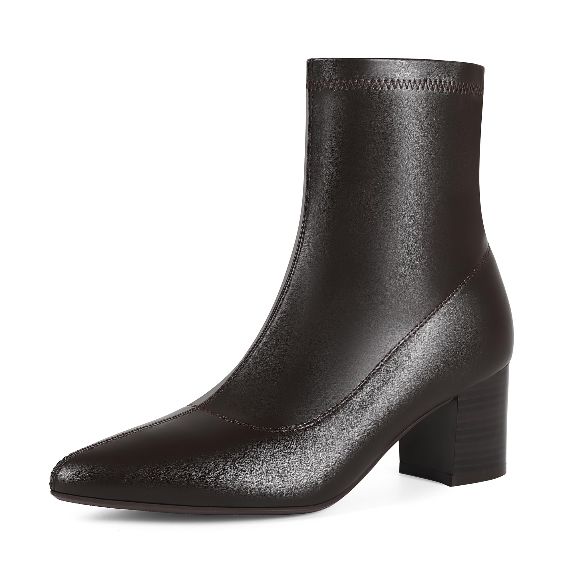 Womens Ankle Boots Pointed Toe Chunky Block Heel Short Boots for Women Comfortable Stretchy Low Heeled Booties