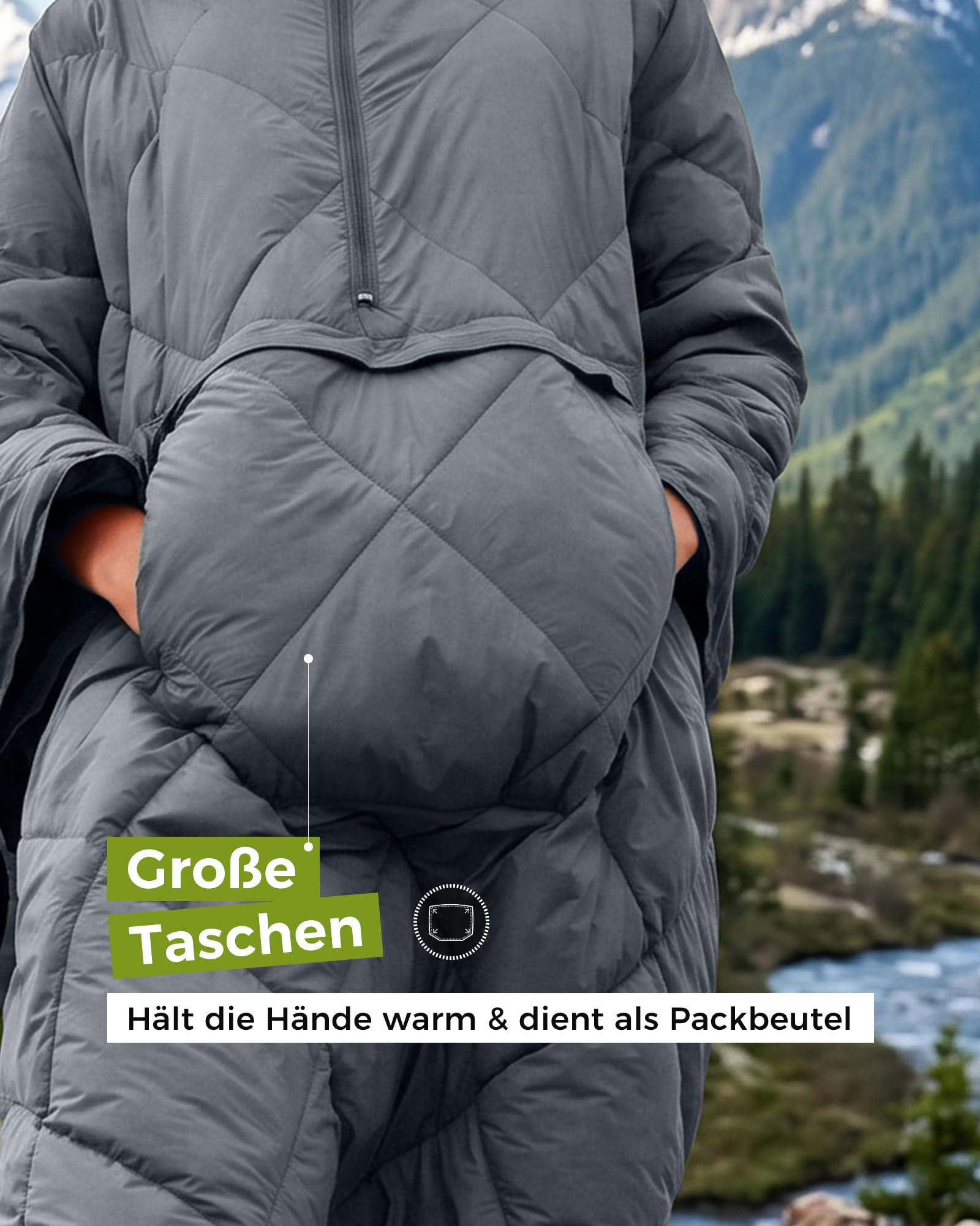 ATEPA 3-in-1 Camping Poncho Decke, Tragbarer Schlafsack, Ultraleicht