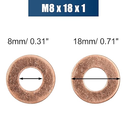 Miniatura 3 de X AUTOHAUX Anillo de junta de sellado de arandela plana de cobre M8 x 0.709 in x 0.039 in para tuerca de tornillo