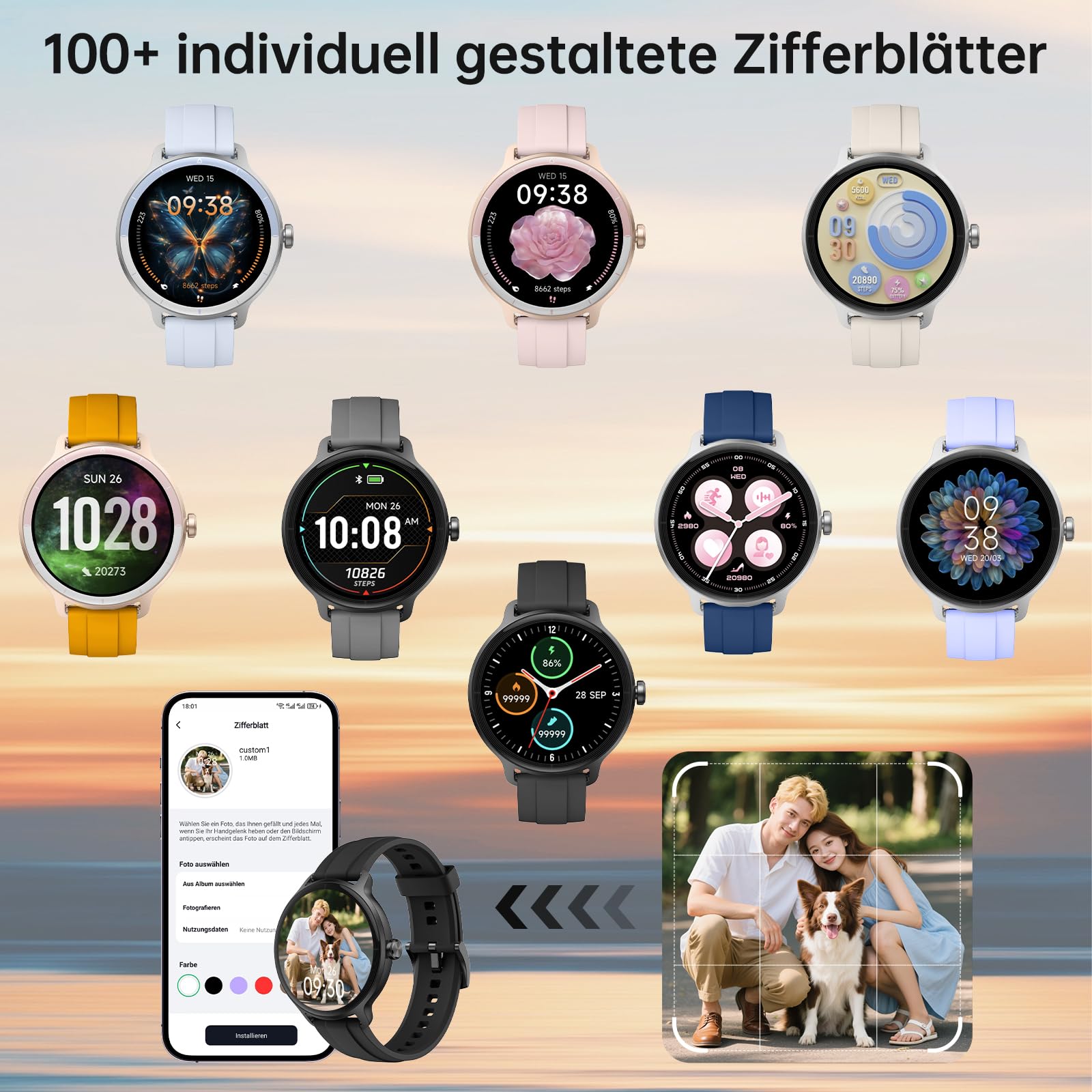 Smartwatch Damen Herren – 1.27" Smart Watch mit Bluetooth Anrufe, WhatsApp/App-Benachrichtigungen, Herzfrequenz, Schlafmonitor, 120+ Sportmodi, IP68 Wasserdicht – Fitnessuhr Kompatibel mit iOS Android