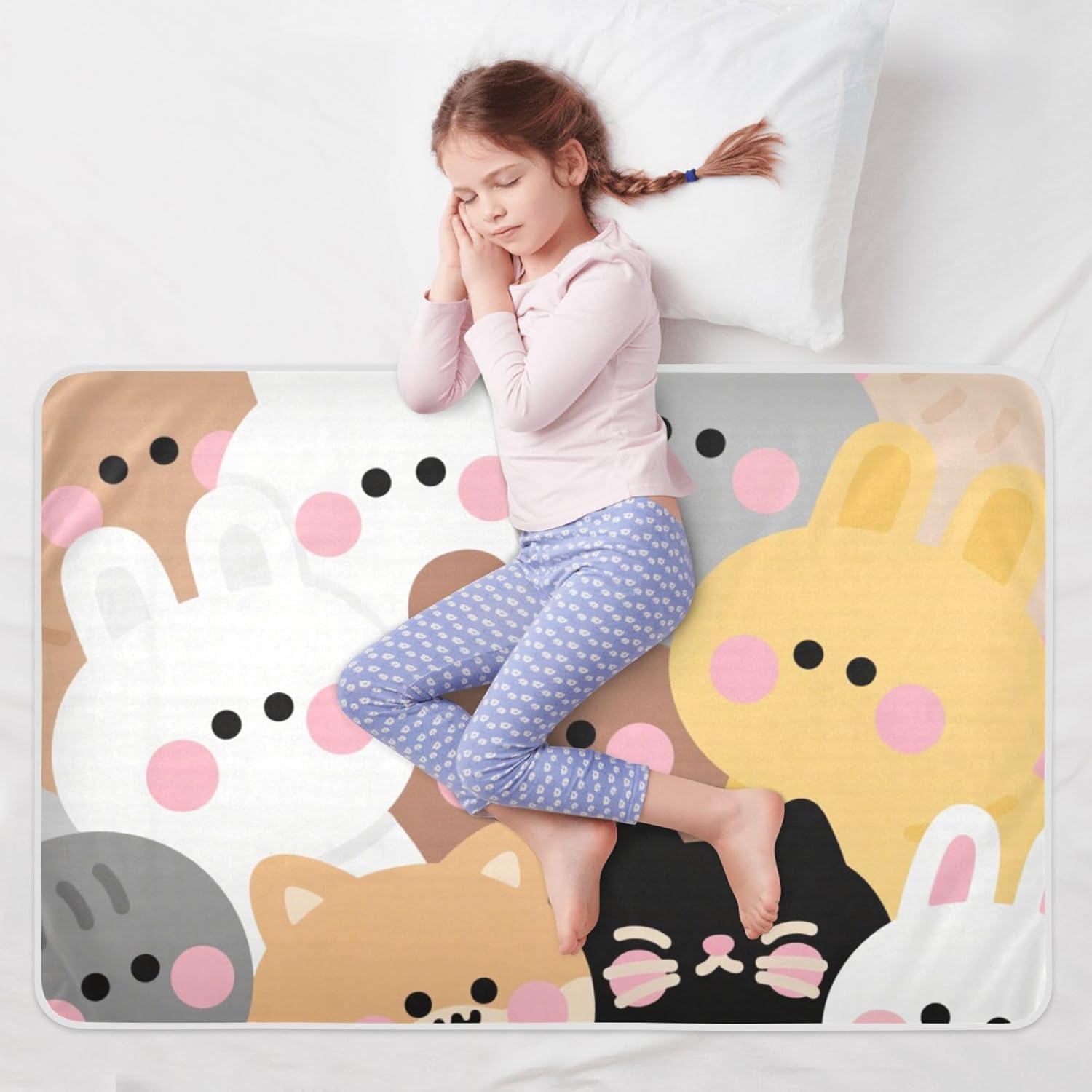 Cartoon Cute Animals Extra Large Resuable Diaper Mats Highly Absorbent Baby Diaper Changing Pad Slip-Resistant Travel Mattress for Baby Boys Girls, 52" L x 34" W