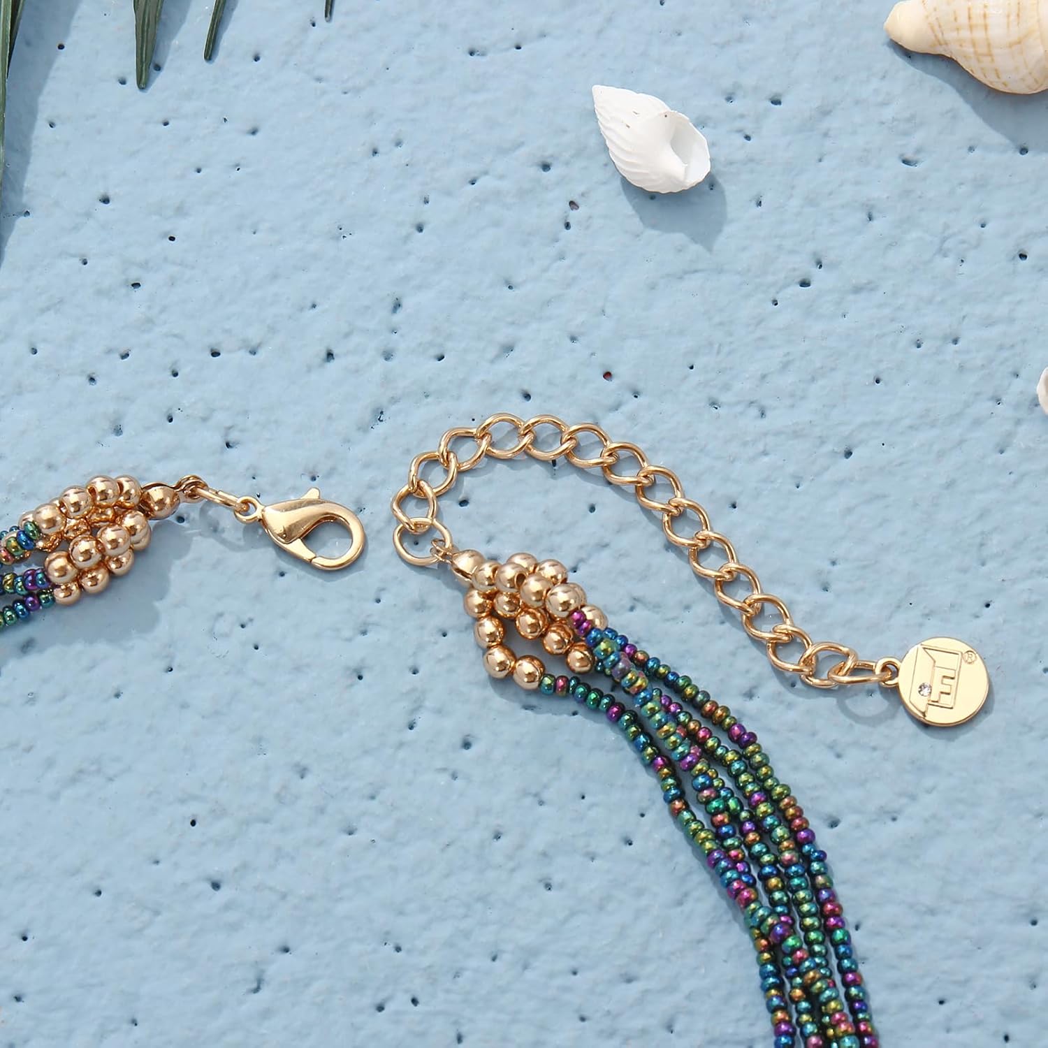 Firstmeet Bohemian Layered Shell Beaded Necklace With Earrings Seed Bead Irregular Costume Jewelry for Women