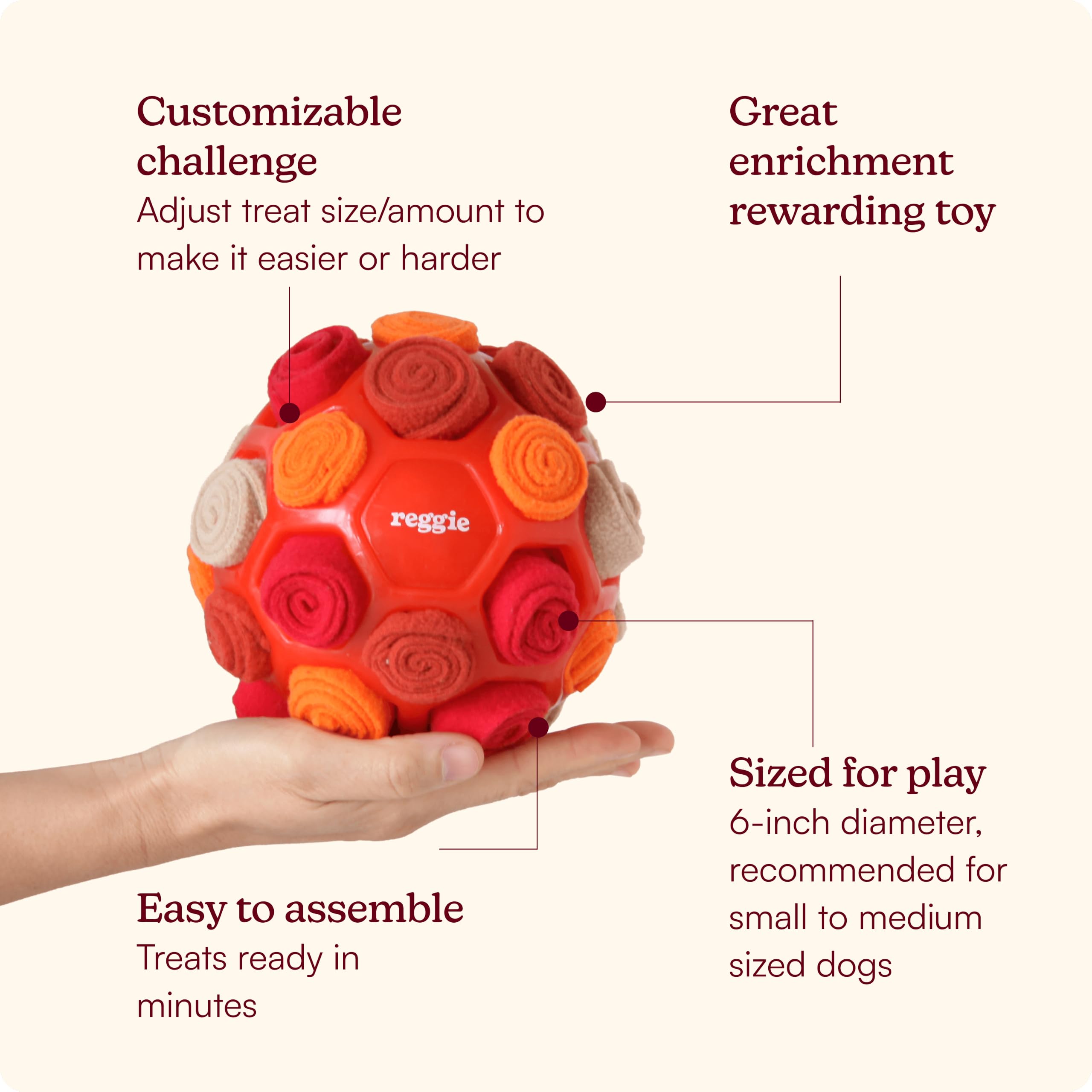 Reggie Pelota recolectora para perros, juguete interactivo dispensador de golosinas para estimulación mental, reduce el aburrimiento, el estrés y la hiperactividad, bola de enriquecimiento para perros