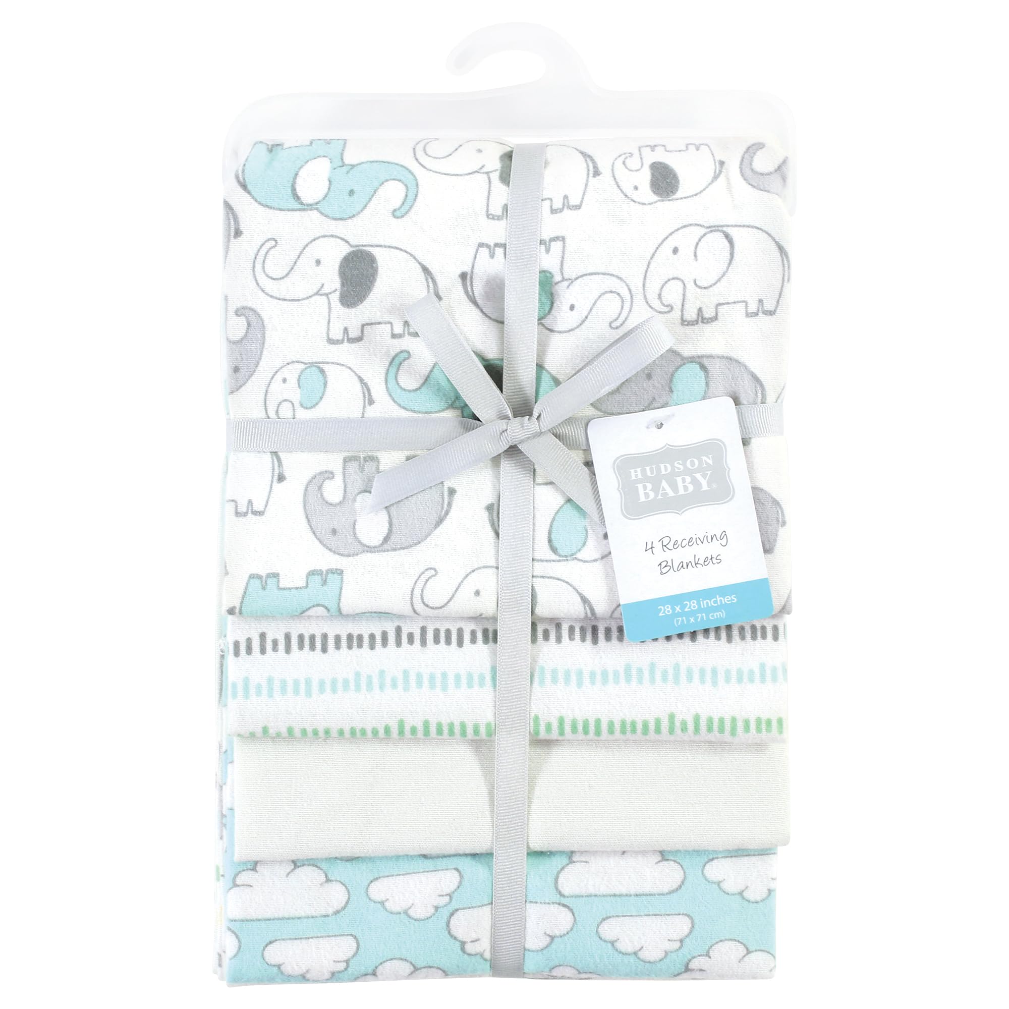 Hudson Baby Unisex Baby Cotton Flannel Receiving Blankets, Neutral New Elephant, One Size