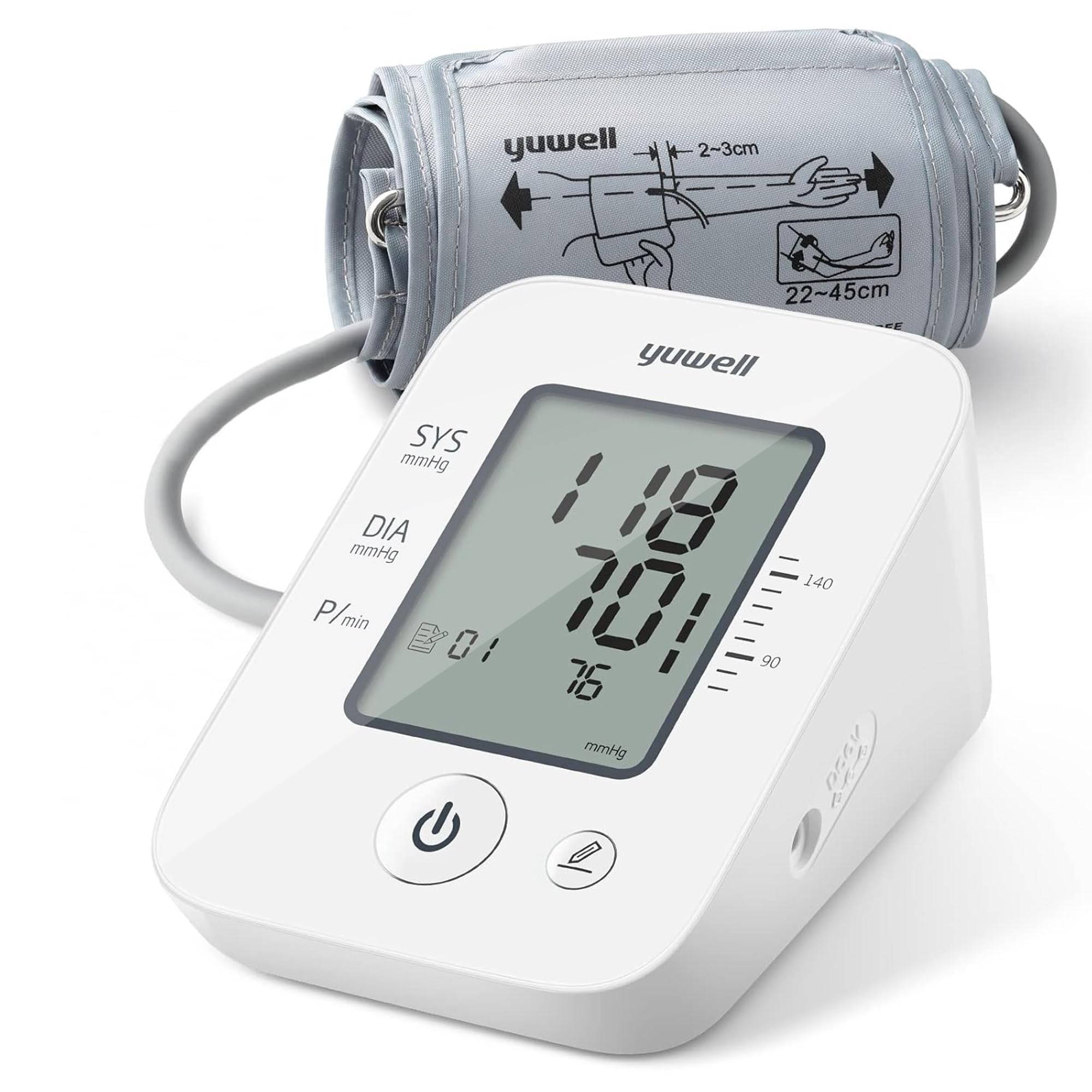yuwell Misuratore di Pressione Arteriosa da Braccio, Sfigmomanometro Elettronico con Bracciale 22-45cm, Apparecchio Automatico per Misurare la Pressione Sanguigna per l'Uso Domestico (YE660D)