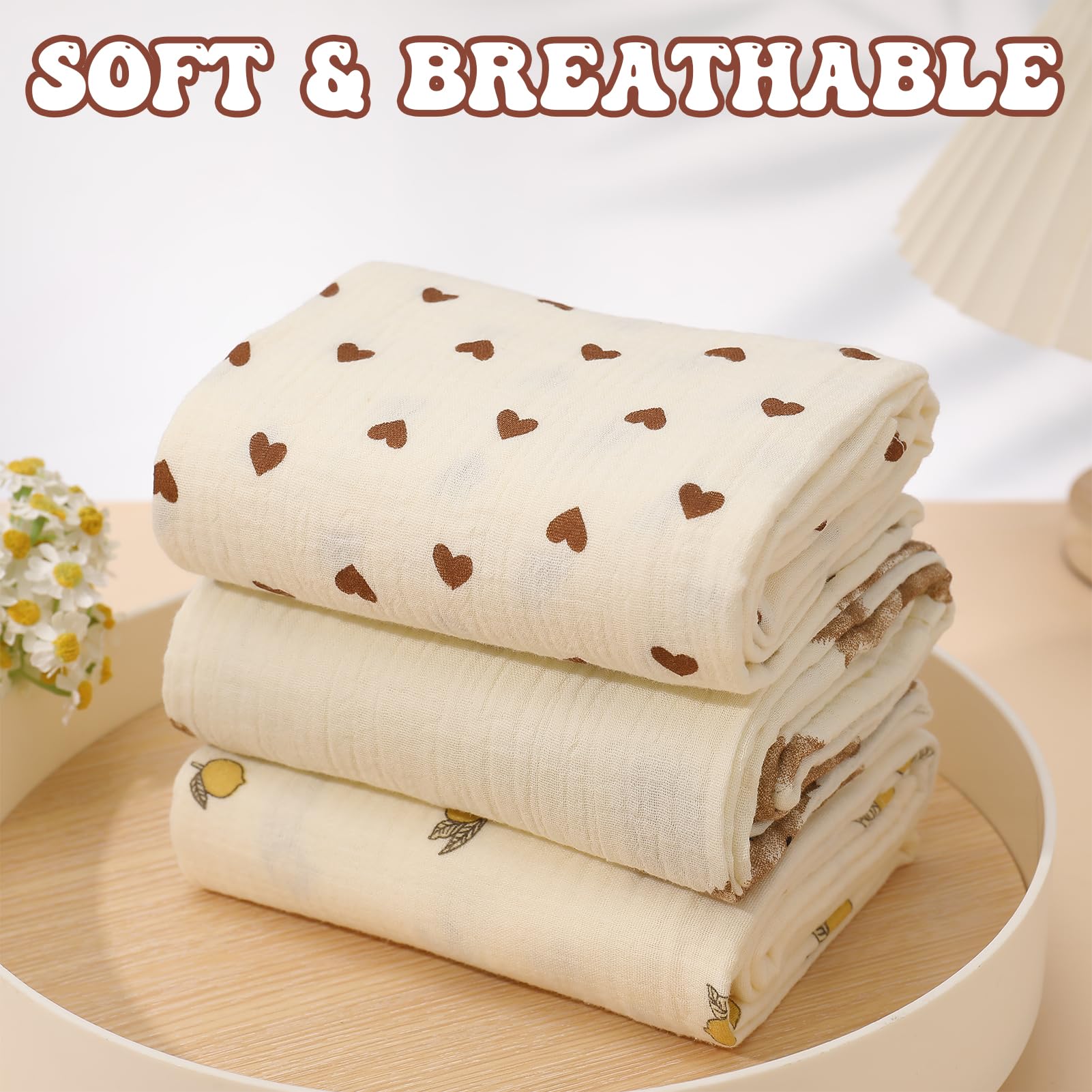 GSrenyu 3 Pcs Large Muslin Cloths For Baby 100x100cm Baby Muslin Blankets 100% Cotton Swaddle Blanket Cloths for Newborn New Moms - Image 3