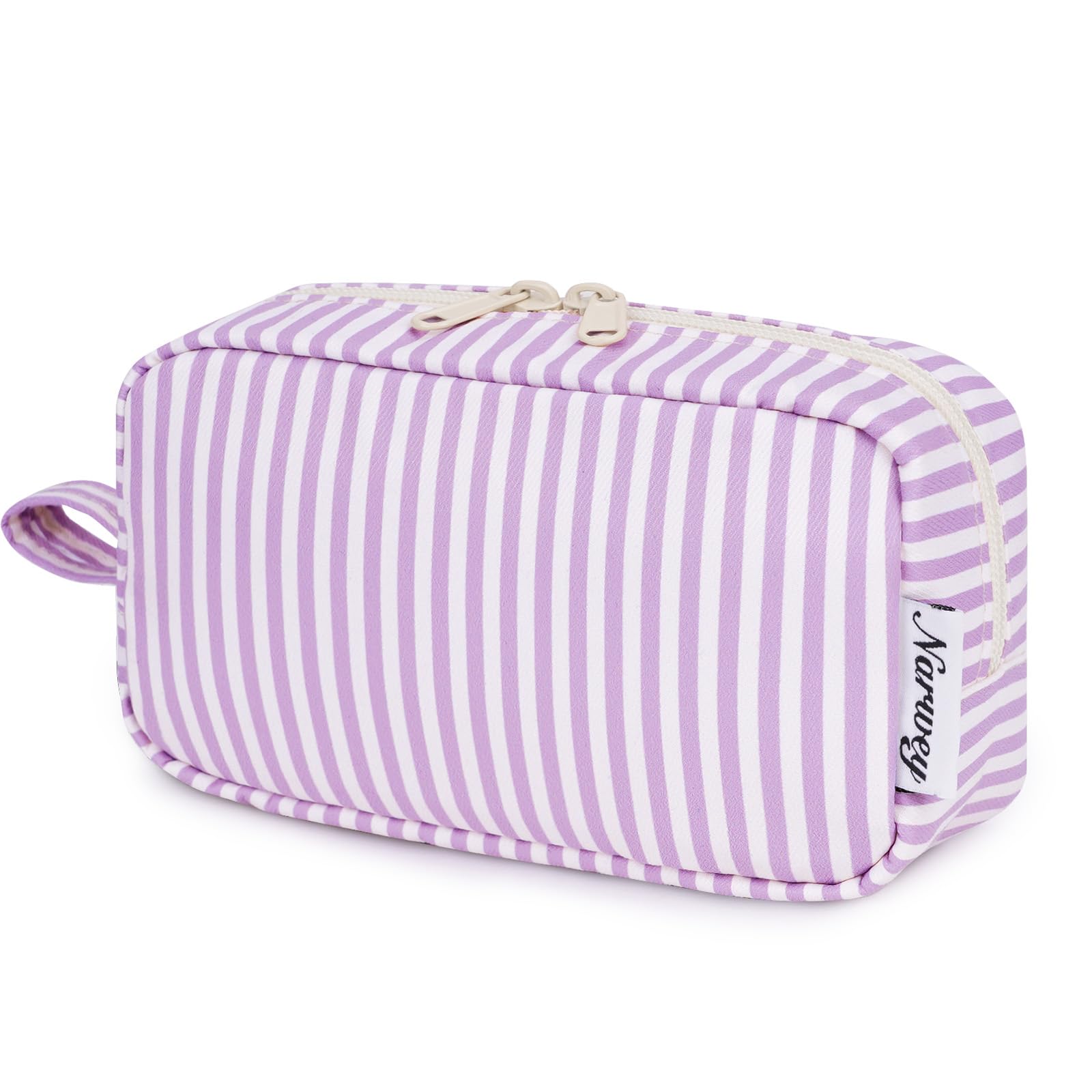 Large Makeup Bag Travel Toiletry Wash Bag Cosmetic Organizer Make Up Bags for Women (Greyish Blue Stripe, Large) — view 11