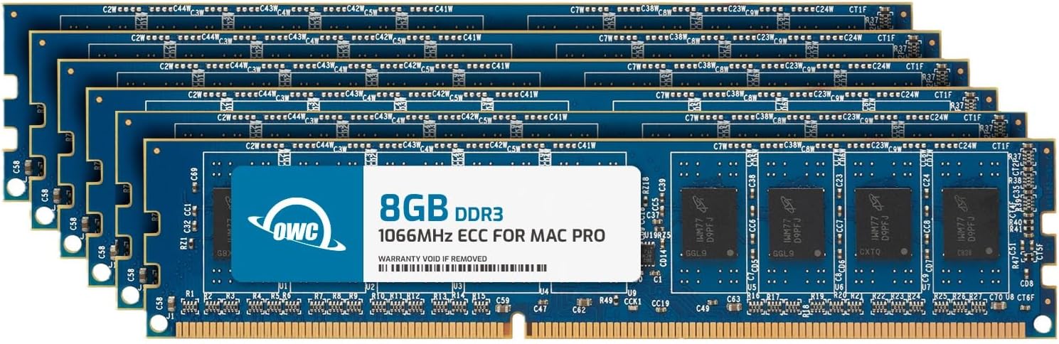 OWC 16GB (2x8GB) DDR3 ECC Unbuffered CL7 PC3-8500 1066MHz SDRAM Memory Ram Upgrade Module Compatible with 2009-2010 Mac Pro Nehalem, Xserve 2009 (OWC85MP3W8M48K)