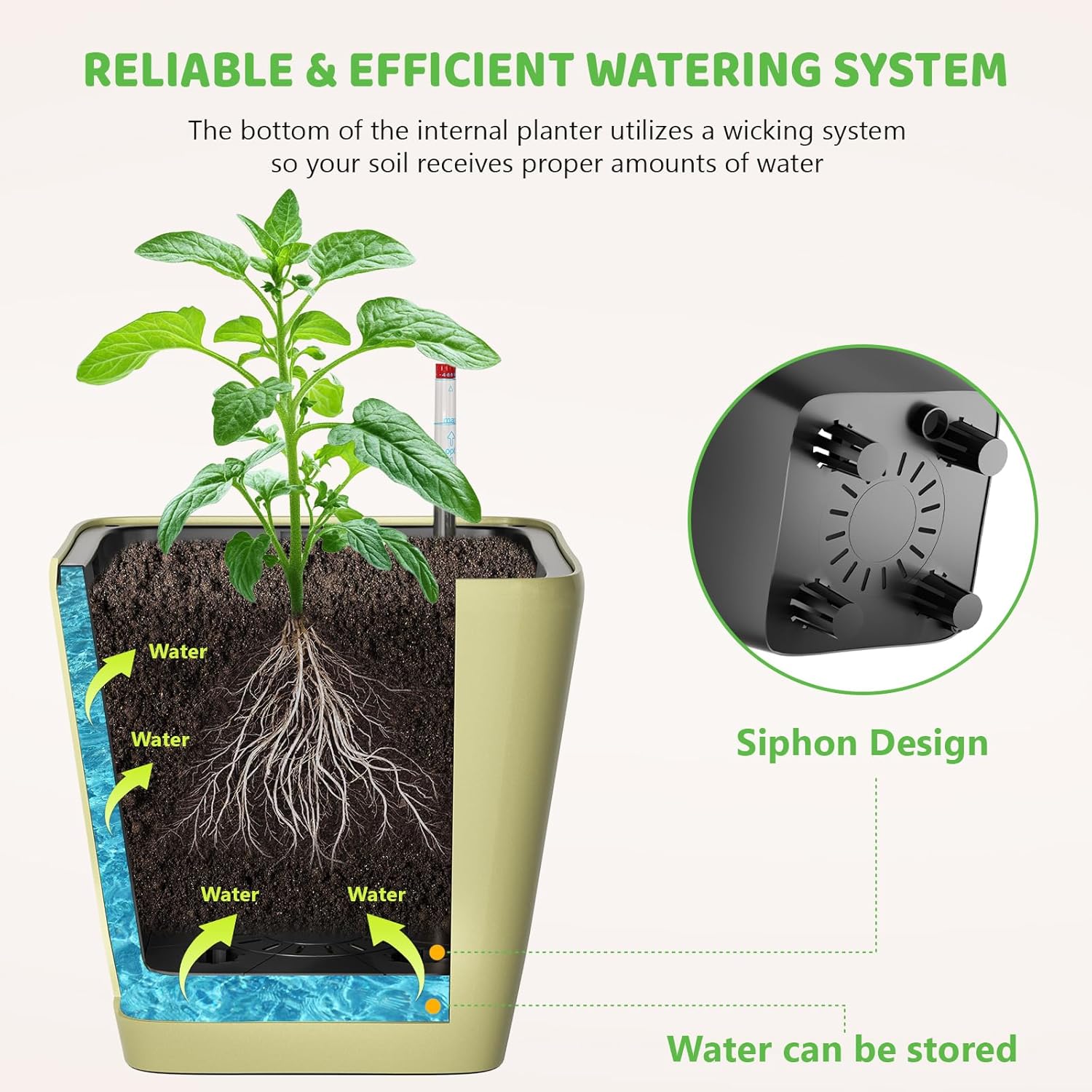 DoCred Self Watering Tomato Planter with Trellis, Large Flower Pot with Water Level Monitor, Square Garden Planters Plant Pots for Outdoor & Indoor Plants Flowers Decor, Gold