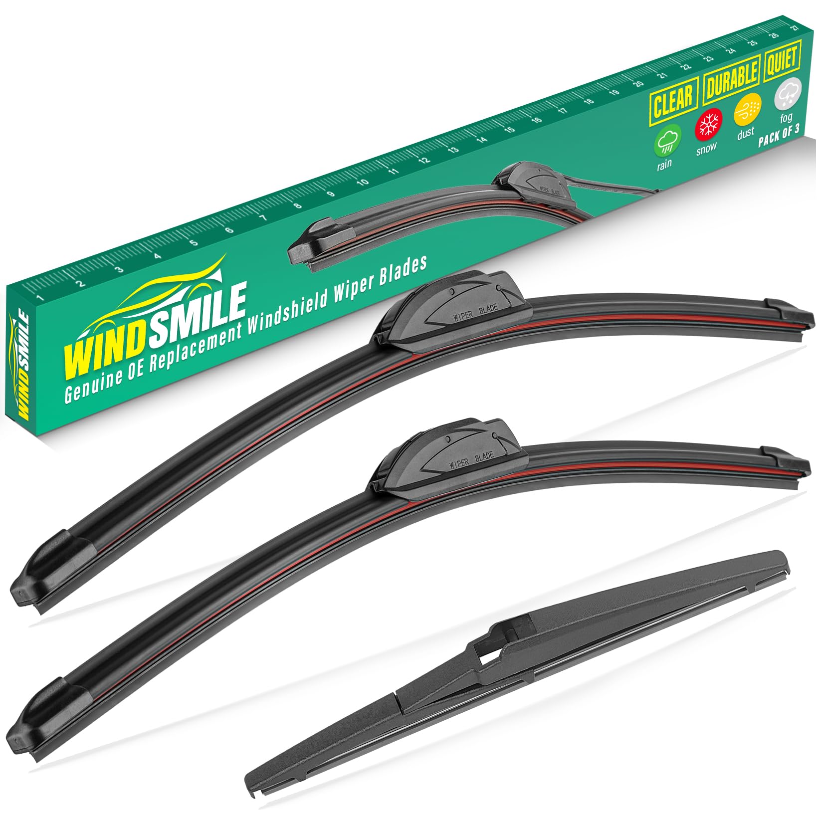 WINDSMILE Windshield Wiper Blade Replacement for Kia Soul Sorento 2010-2019 | Fits Kia Soul 2010-2019 & Sorento 2011-2015, 24"+20" Front & 11" Rear 3-Piece Set, Premium OEM Quality, Streak-Free