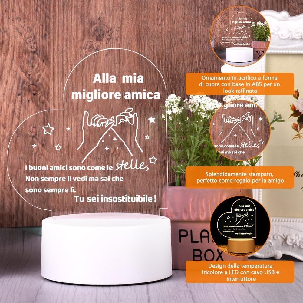 Luce Notturna Personalizzata A Forma Di Cuore Per Zia, Regalo Acrilico Con Incisione Laser, USB, Calda - 4
