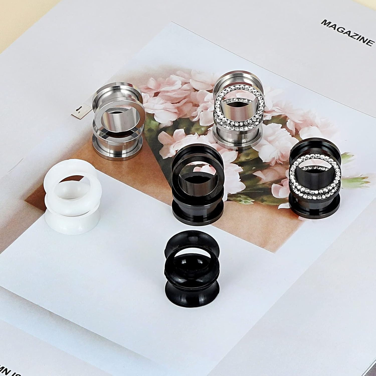 6Pairs Ear Tunnels Stainless Steel Soft SiliconeDouble Flare Ear Expanders Silicone Saddle Gauges Ear Plugs Ear Stretching Kit CZ Piercing Jewelry for Women Men 6-16MM - Image 7