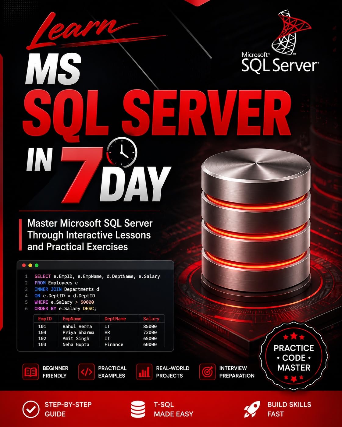 Learn MS SQL Server in 7 Days: Master Microsoft SQL Server Through Interactive Lessons and Practical Exercises