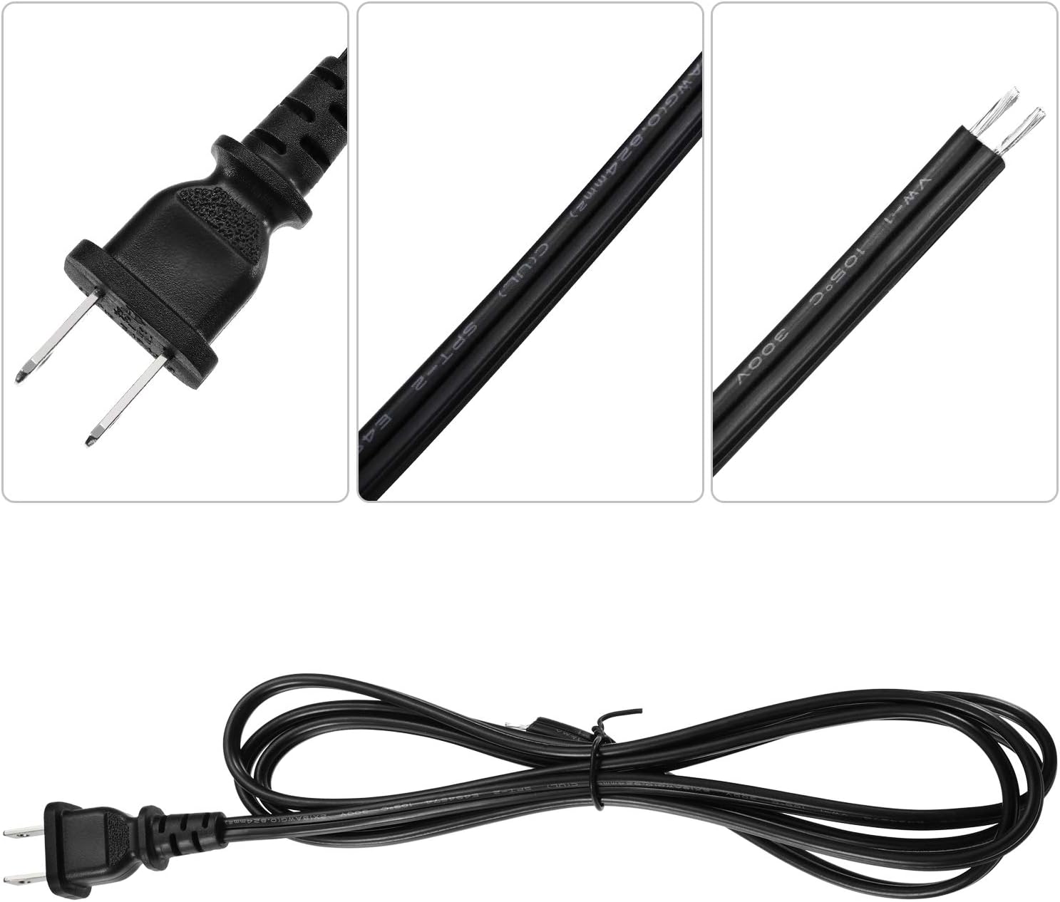 3 Pack Lamp Cord with Molded Plug, Lamp Cord Stripped Ends Ready for Wiring (Black, 6 Feet)