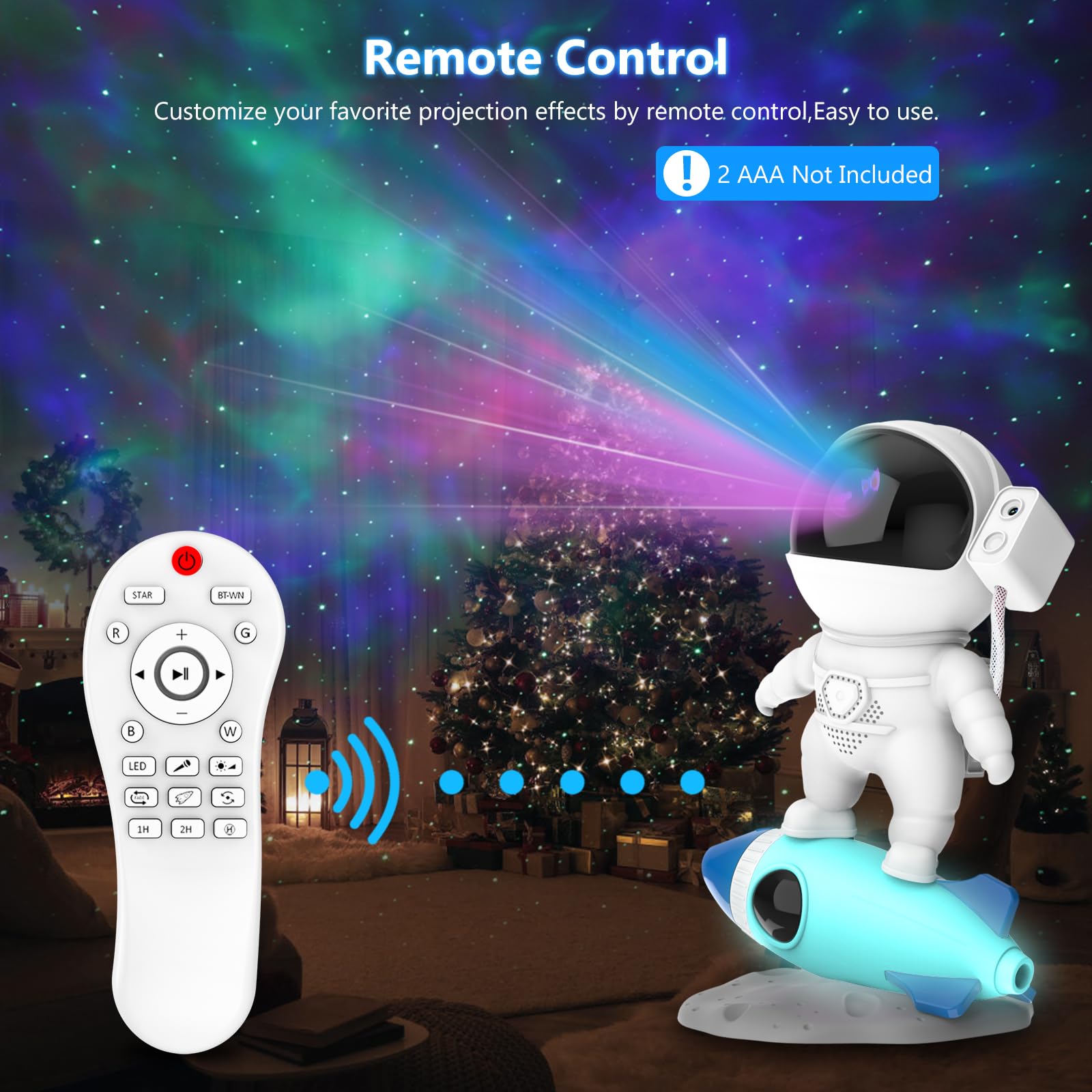 Astronaut Sternenhimmel Projektor, LED Sternenprojektor Nebula Explorer, Sternenhimmel Projektor Kinder mit Bluetooth Lautsprecher,Einstellbare Helligkeit und Geschwindigkeit 360° Rotation