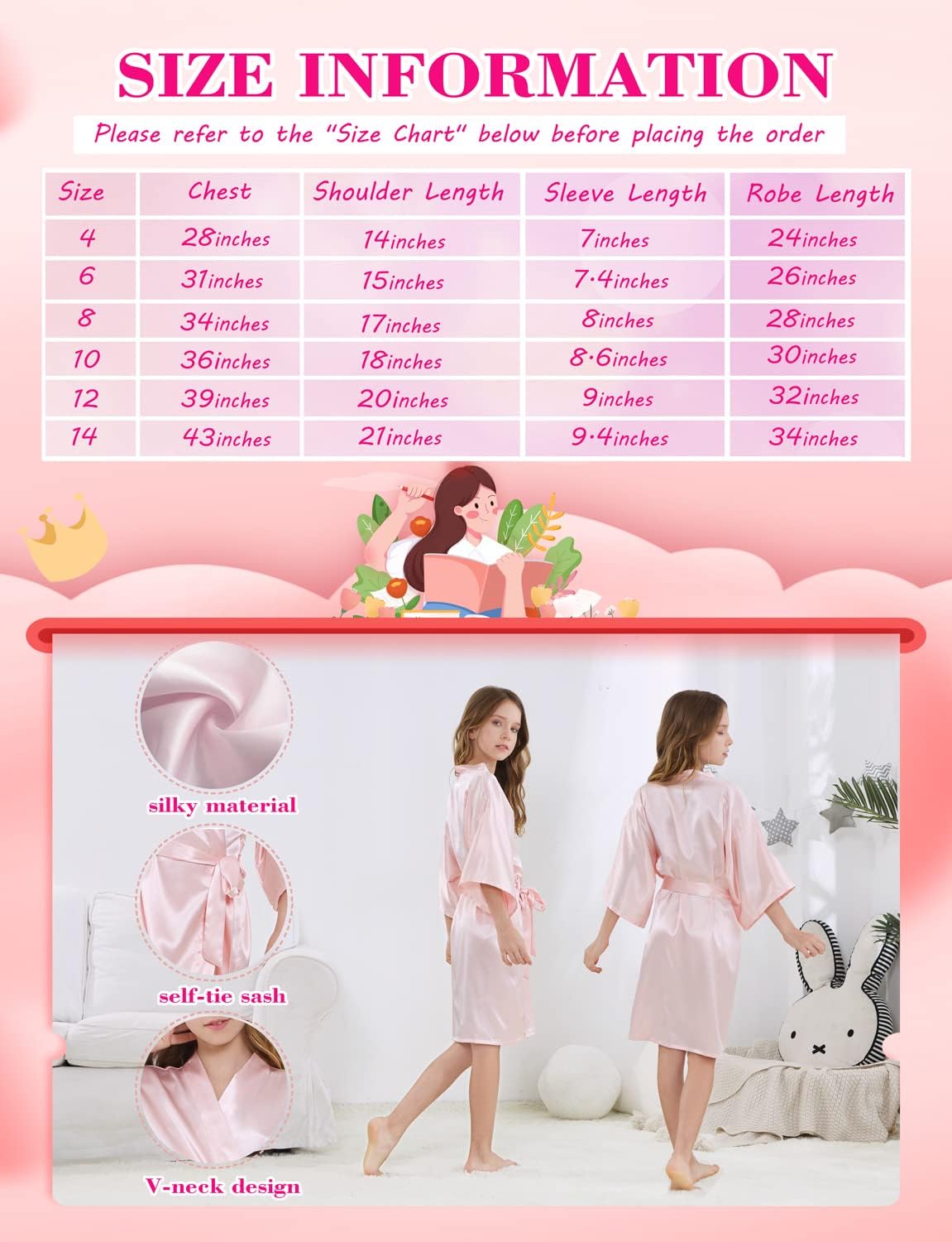 EPLAZA 6 Pack Girl Birthday Squad Spa Party Robes with Eye Masks Headband for Slumber Wedding Bridal Flower girl