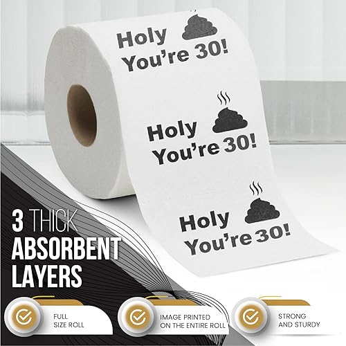 Miniatura 6 de Papel higiénico para decoración de cumpleaños número 30 para hombres y mujeres, diseño divertido, gran risa divertida, ecológico, ultra suave y