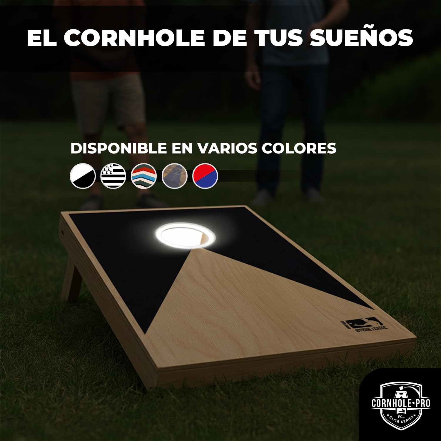 Cornhole Oficial Luminoso de Madera – 90×60 cm – 2 Tableros con Leds + 8 Sacos – Set Completo con Bolsa de Transporte – Juego Exterior para Jardín y Noches – Original Corner