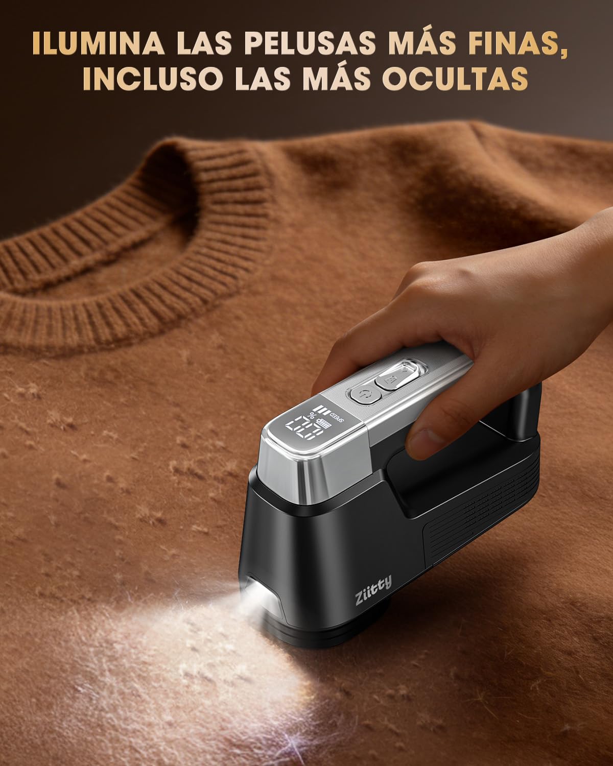 Ziitty Quitapelusas Electrico Quita Pelusas Ropa - El Modelo Estrella, Vaciado de Pelusas con un Solo Toque, 8 Cuchillas eficientes, luz LED, 3 velocidades, Anti-Pelusas Recargable para Ropa y hogar
