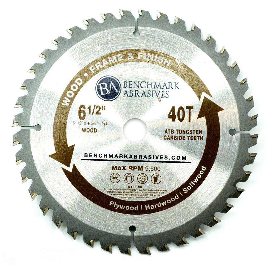 Benchmark Abrasives TCT 6 1/2 Inch Circular Saw Blade, Tungsten Carbide Tipped for Cutting, Plywood, Hardwood, Wood Carving, MDF Panel - Small