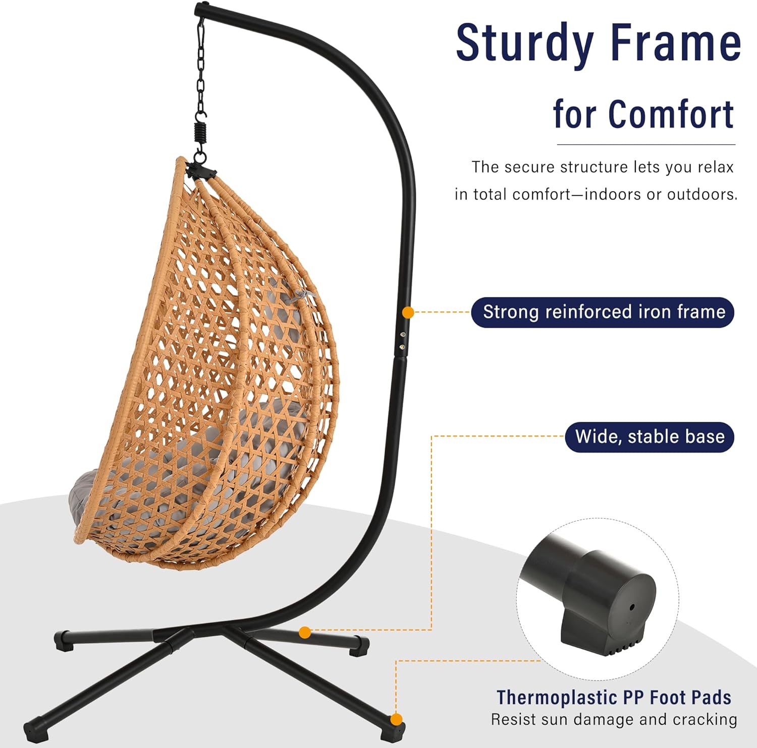 Merax Egg Hanging Chair with Stand, Indoor/Outdoor Swinging Wicker Hammock Chair for Patio, Garden or Living Room