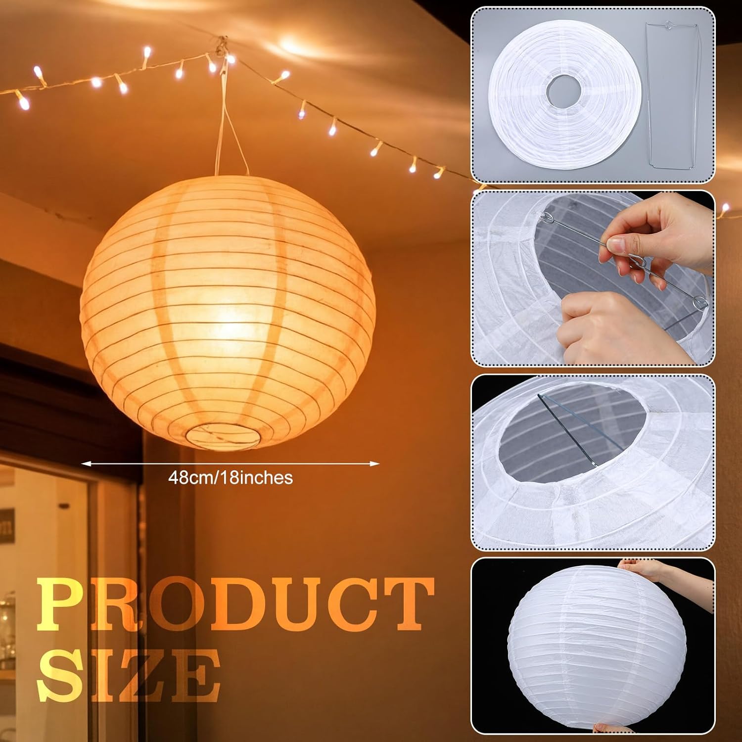 5 Pcs 18 Inch Large White Paper Lanterns Gaint Chinese Moon Round Paper Lamp Japanese Jumbo Hanging Lanterns for Wedding Graduation Bridal Shower Birthday Party Supplies Decoration