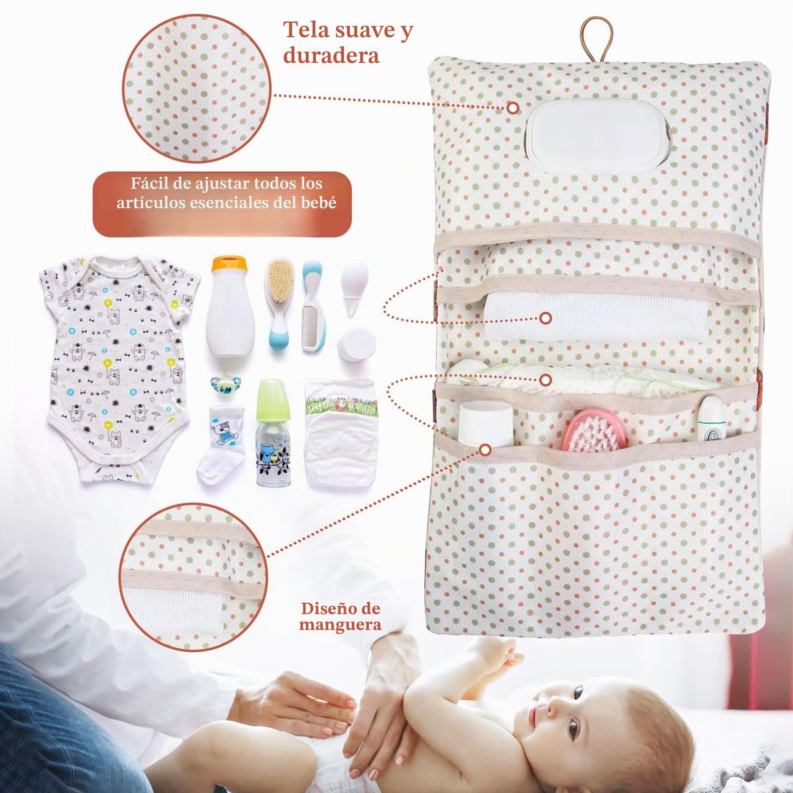 Bolsa de pañales organizador y neceser de cosméticos, 2 en 1, bolsa de pañales pequeña, organizador de pañales para mamá y viajes (erizos)