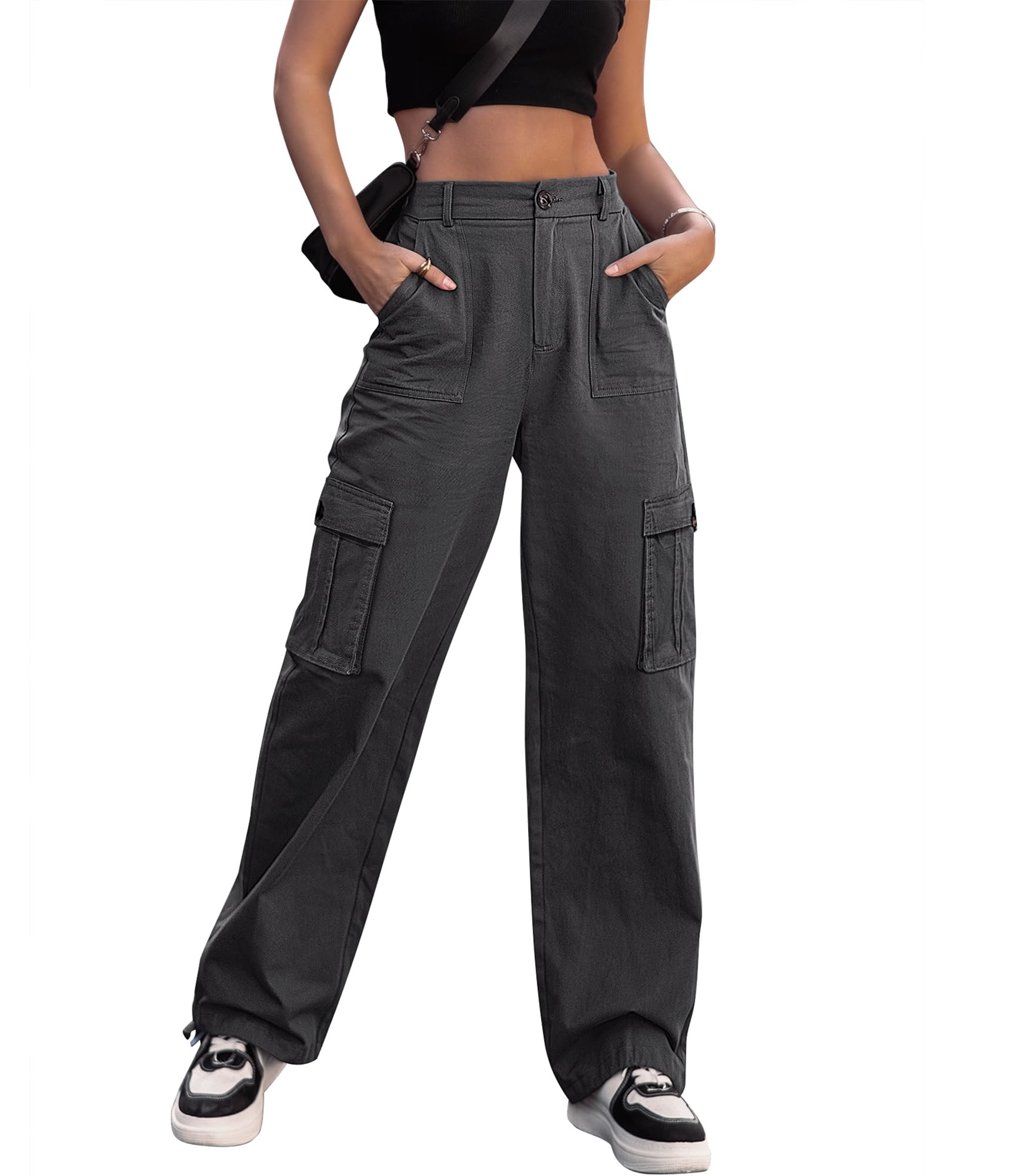 Dordanity Y2K Cargohose für Damen Baggy Hosen High Waist Wanderhose Baumwolle Arbeitshose mit Multi Taschen